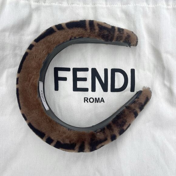 Fendi FF Logo Zucca Shearling Headband - Picture 1 of 7